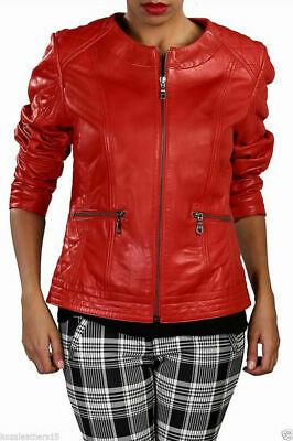 shopping מעילים וג׳קטים Rojo Moderno Elegante Piel de Oveja Estilo Motero Biker Chaqueta Auténtica Para