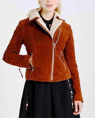 shopping מעילים וג׳קטים Femme Marron Daim Cuir Veste Motard Coureur Moto Café Fête Souple