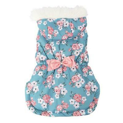 shopping ציוד לחיות מחמד Vibrant Life Blue Floral Puffer Dog Jacket XXS 8" Winter Pet Apparel Toy