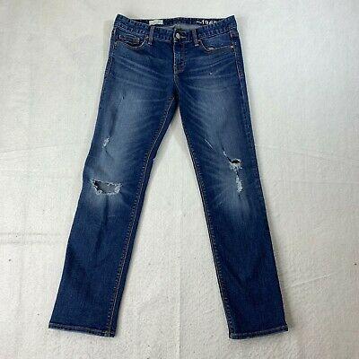 shopping מכנסיים Gap 1969 Jeans Womens 27 Short Blue Real Straight Destroyed Distressed Denim