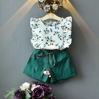 shopping אופנה ילדים 2021 New Summer Girls Tops + Shorts 2 Sets Children's Floral Clothing Sleeveless