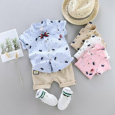 shopping אופנה ילדים Toddler Kids Baby Boys Bow Crown Gentleman Shirt Tops+Shorts Outfits Set Clothes