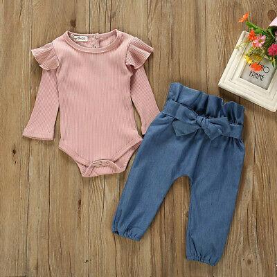 shopping אופנה ילדים Newborn Kids Baby Girls Outfits Clothes Romper Bodysuit+Denim Pants Jeans Set