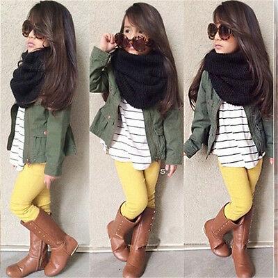 shopping אופנה ילדים 3Pcs Toddler Kids Baby Girls Suits Clothes Outfits Coat + T-shirt + Pants Set