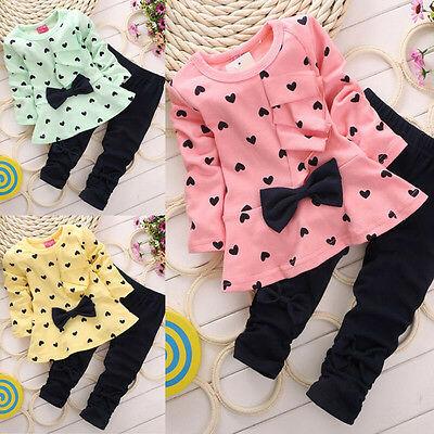 shopping אופנה ילדים 2Pcs Kids Baby Girls Clothing Long Sleeve Bowknot Dress + Pants Set Clothes 1-5Y