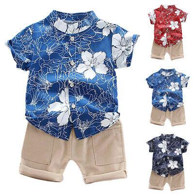 shopping אופנה ילדים Kids Baby Boy Hawaiian Floral Button Shirts Tops Shorts Pants Clothes Outfit Set