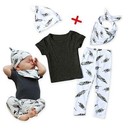 shopping אופנה ילדים 4pcs Newborn Baby Boys T-shirt tops+Pants+Hat+Saliva Towel Kids Clothes set